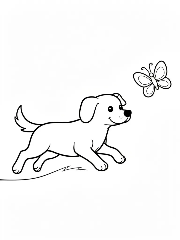 Coloriage Chien qui court après un papillon facile à imprimer