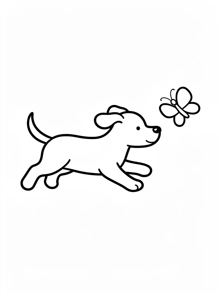 Coloriage Chien qui court après un papillon pour maternelle à imprimer