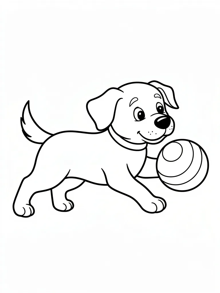 Coloriage Chien qui joue avec une balle facile à imprimer