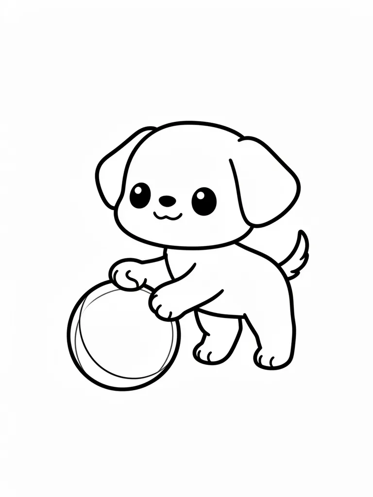 Coloriage Chien qui joue avec une balle kawaii à imprimer
