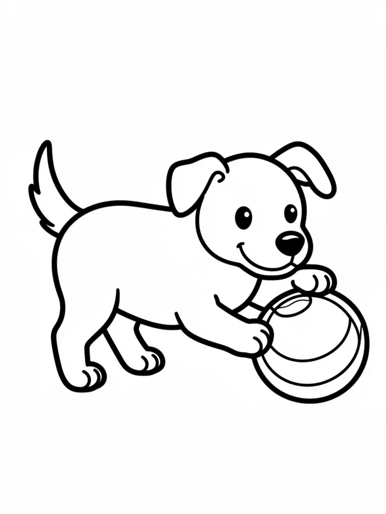 Coloriage Chien qui joue avec une balle pour maternelle à imprimer