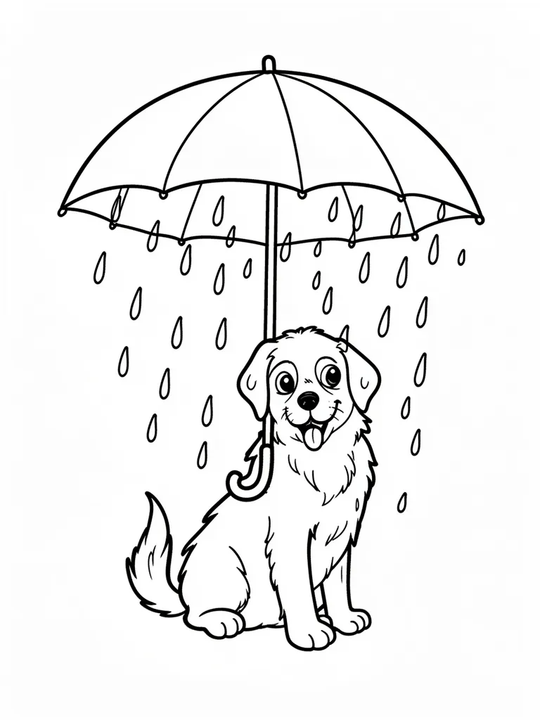 Coloriage Chien sous la pluie avec un parapluie détaillé – coloriage à imprimer gratuit