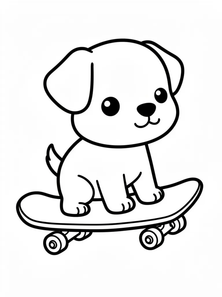 Coloriage Chien sur un skateboard kawaii à imprimer