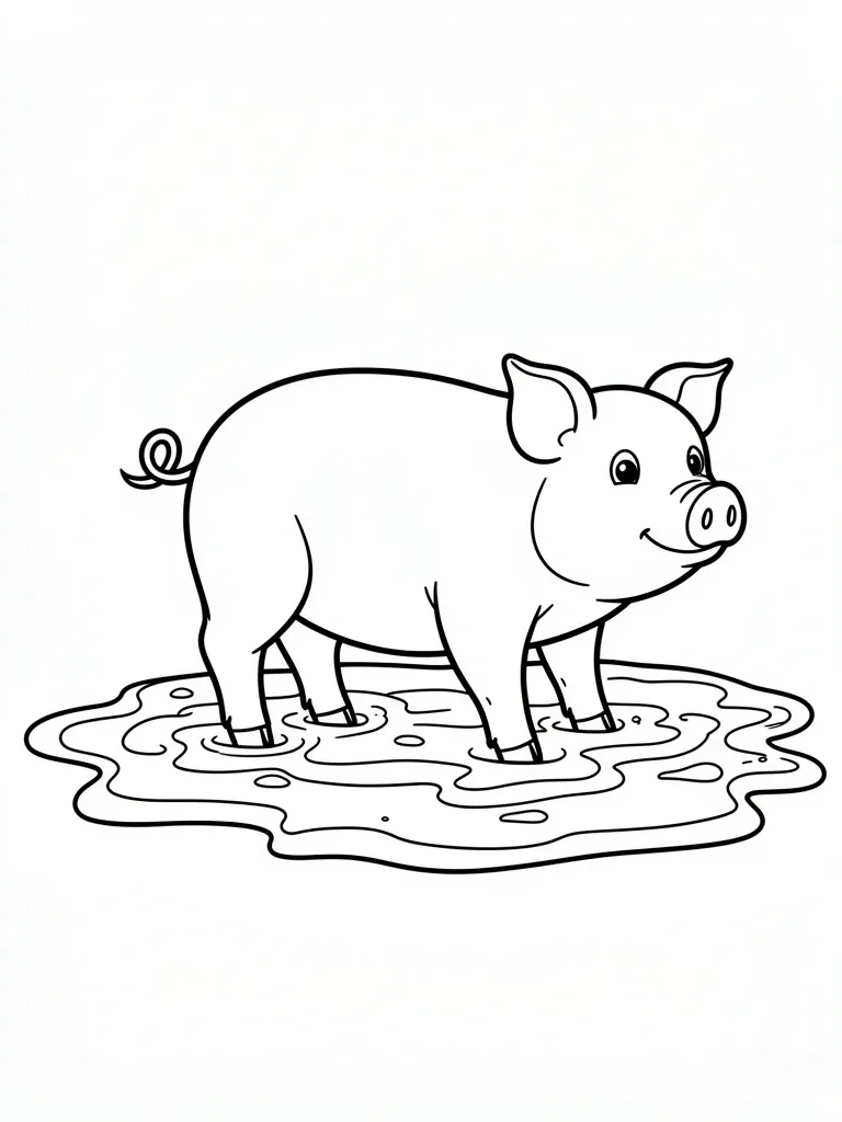 Coloriage Cochon dans la boue détaillé à imprimer