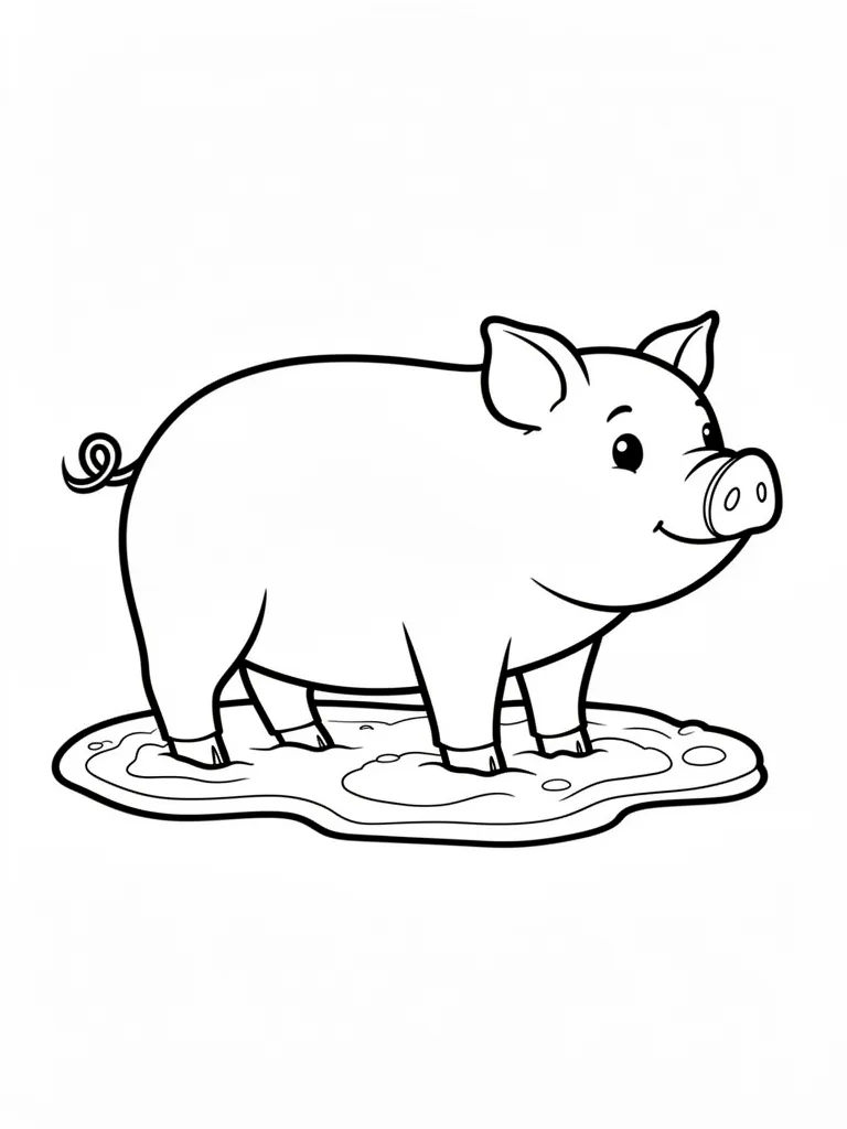Coloriage Cochon dans la boue facile à imprimer