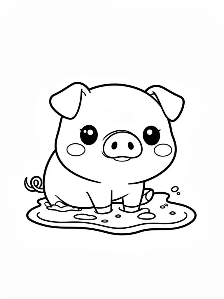 Coloriage Cochon dans la boue kawaii à imprimer