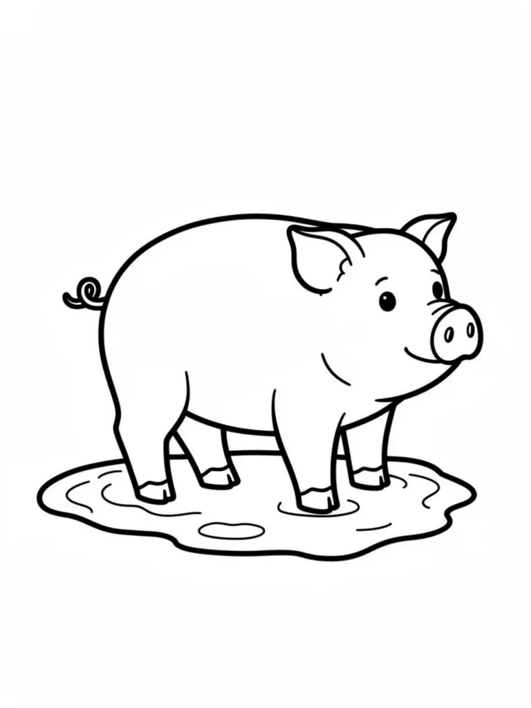 Coloriage Cochon dans la boue pour maternelle à imprimer