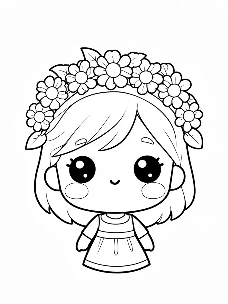Coloriage Couronne de fleurs kawaii – coloriage à imprimer gratuit