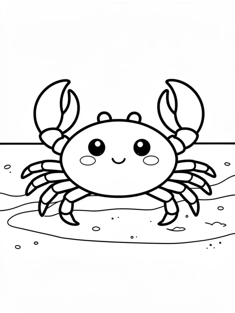 Coloriage Crabe sur la plage kawaii à imprimer