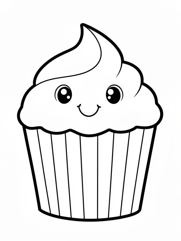 Coloriage Cupcake souriant détaillé à imprimer