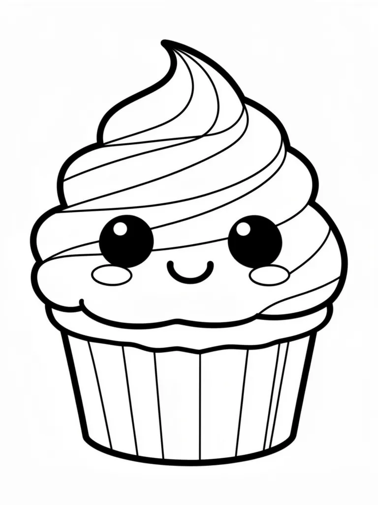 Coloriage Cupcake souriant kawaii à imprimer