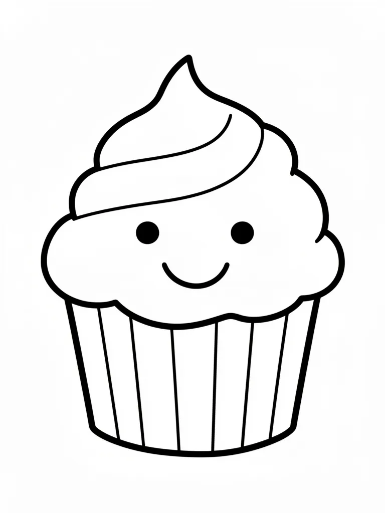 Coloriage Cupcake souriant pour maternelle à imprimer