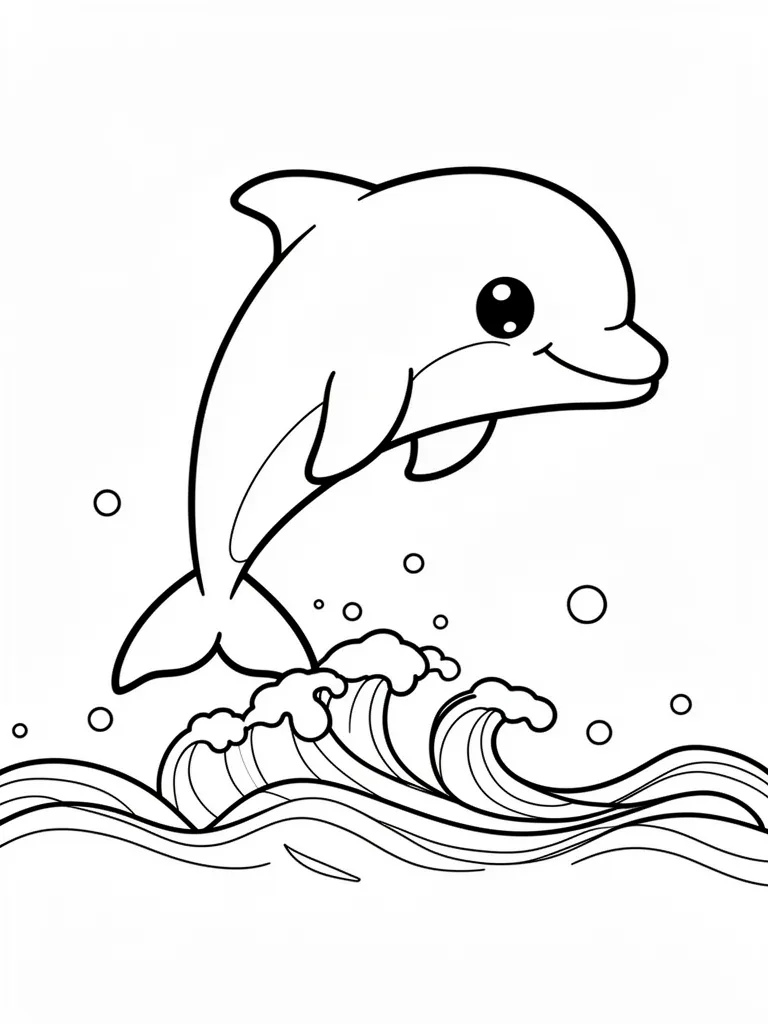 Coloriage Dauphin qui saute kawaii à imprimer
