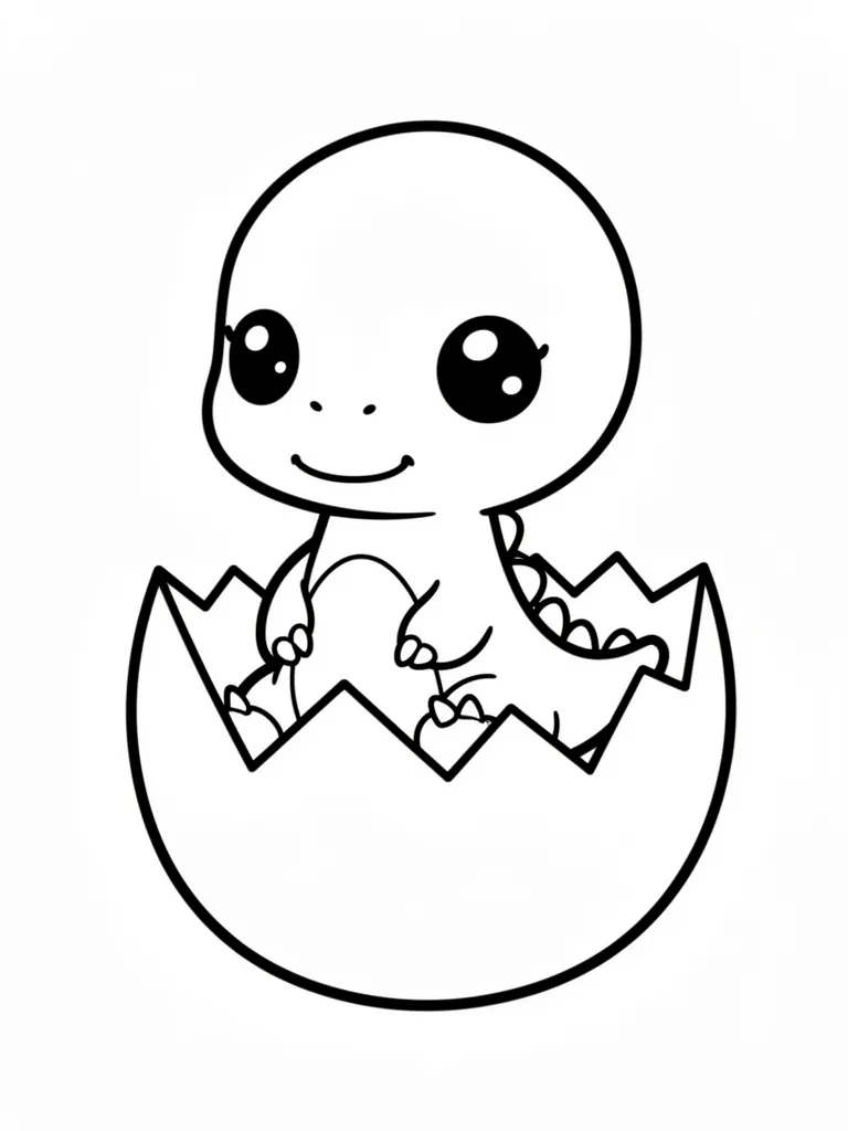 Coloriage Dinosaure bébé dinosaure dans un œuf kawaii à imprimer