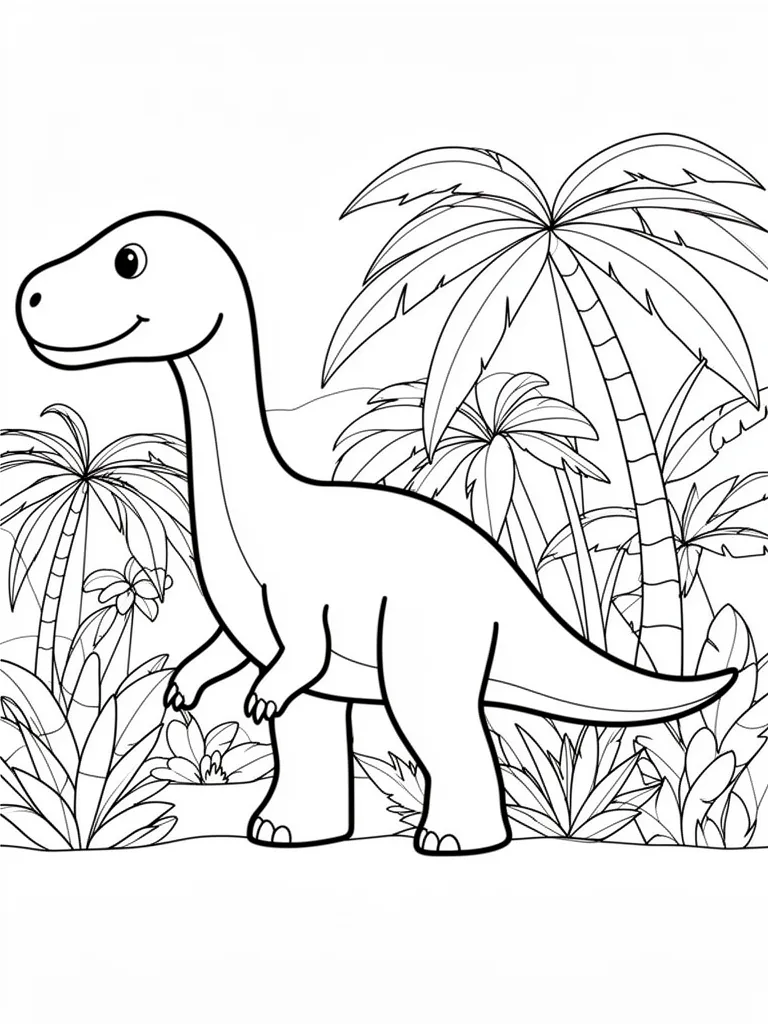 Coloriage Dinosaure dans la jungle préhistorique pour maternelle à imprimer