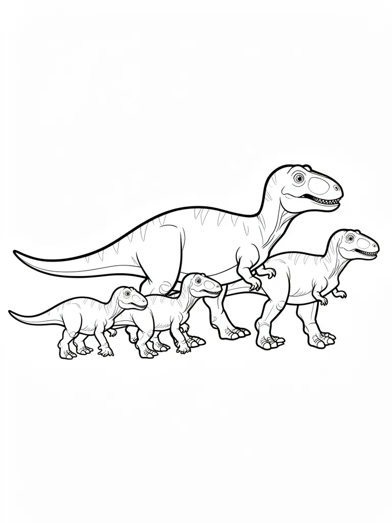 Coloriage Dinosaure famille de dinosaures détaillé à imprimer