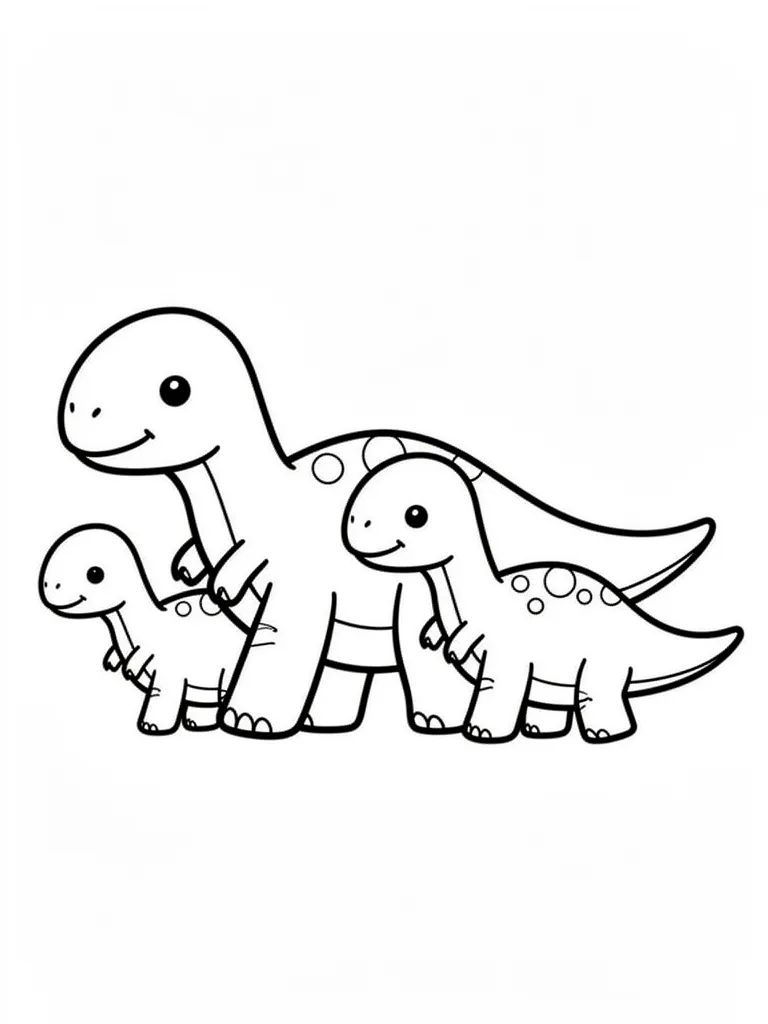 Coloriage Dinosaure famille de dinosaures kawaii – coloriage à imprimer gratuit