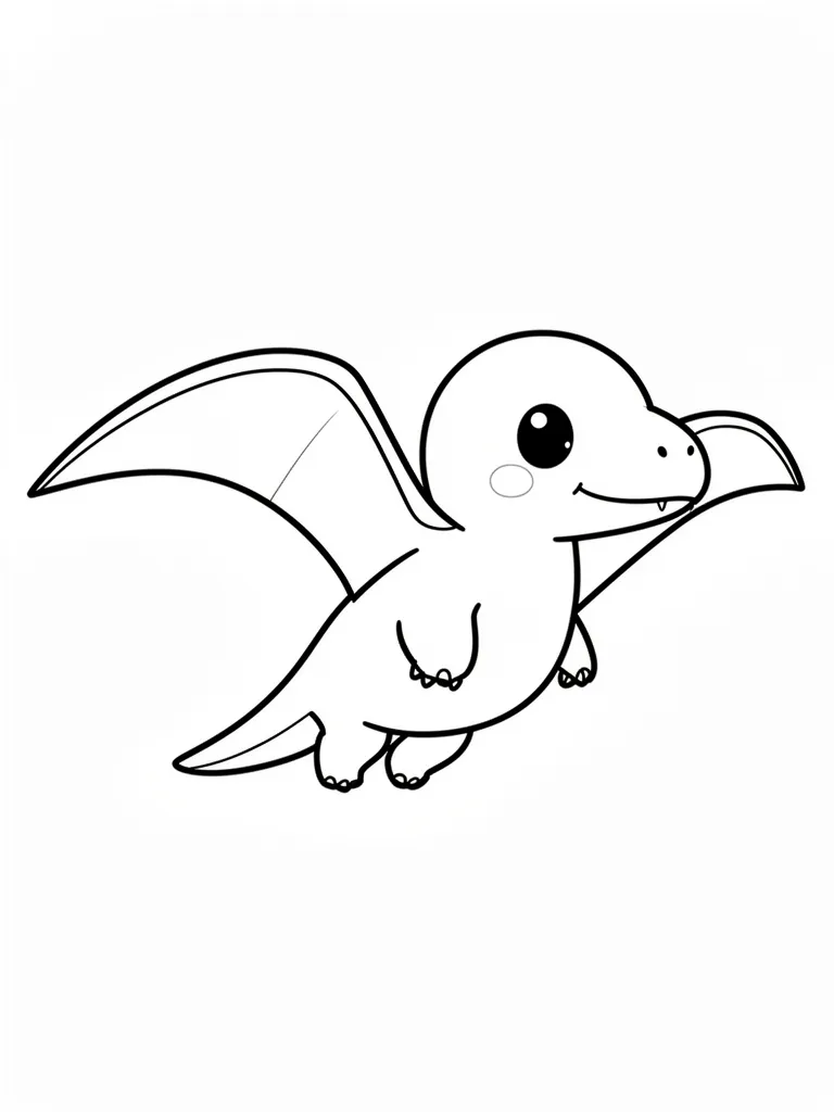 Coloriage Dinosaure ptérodactyle qui vole kawaii à imprimer