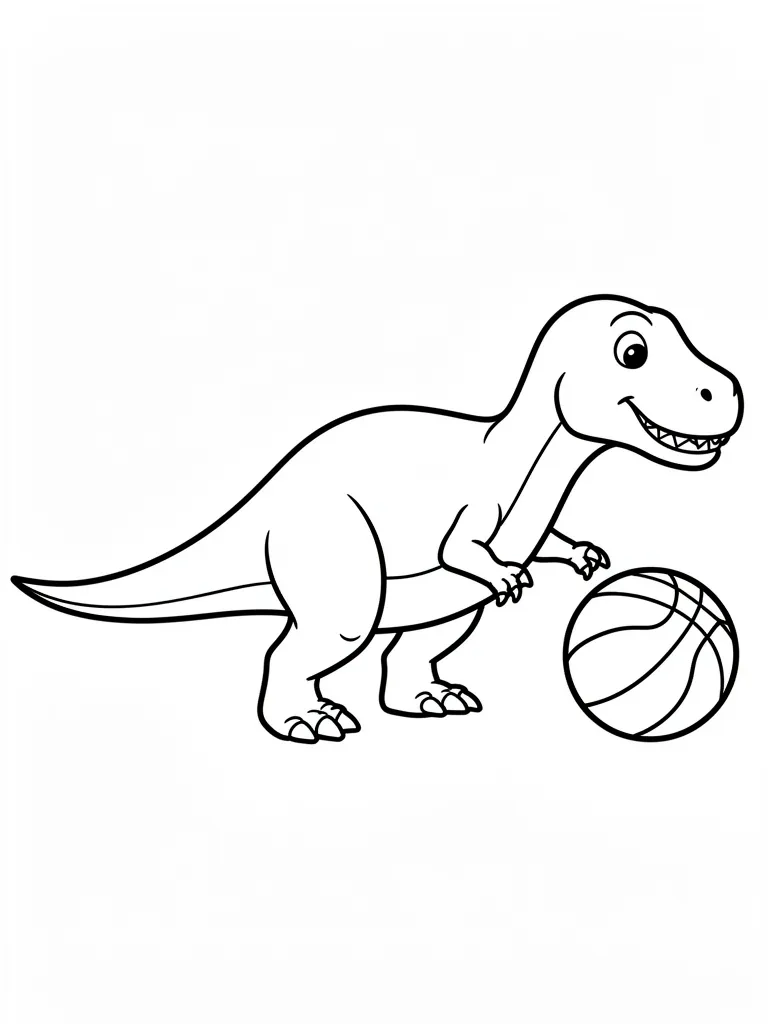 Coloriage Dinosaure qui joue avec un ballon à imprimer