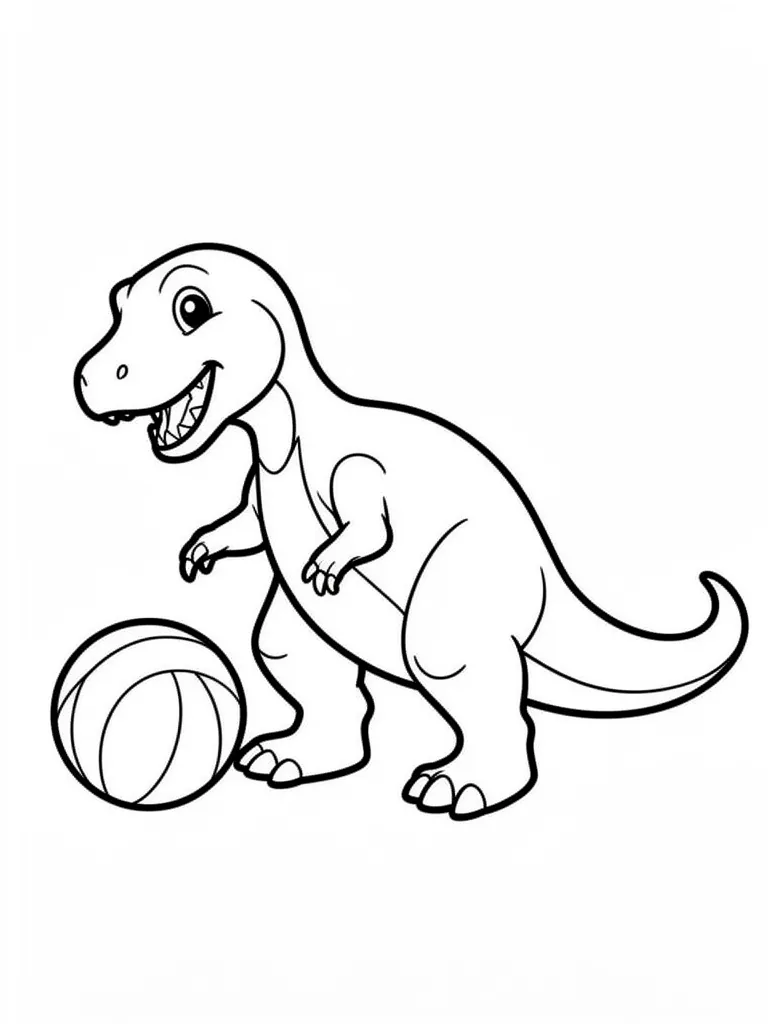 Coloriage Dinosaure qui joue avec un ballon détaillé – coloriage à imprimer gratuit