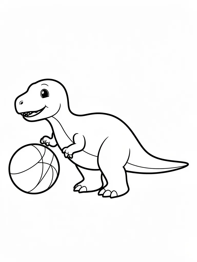 Coloriage Dinosaure qui joue avec un ballon facile – coloriage à imprimer gratuit