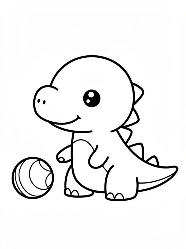 Coloriage Dinosaure qui joue avec un ballon kawaii – coloriage à imprimer gratuit