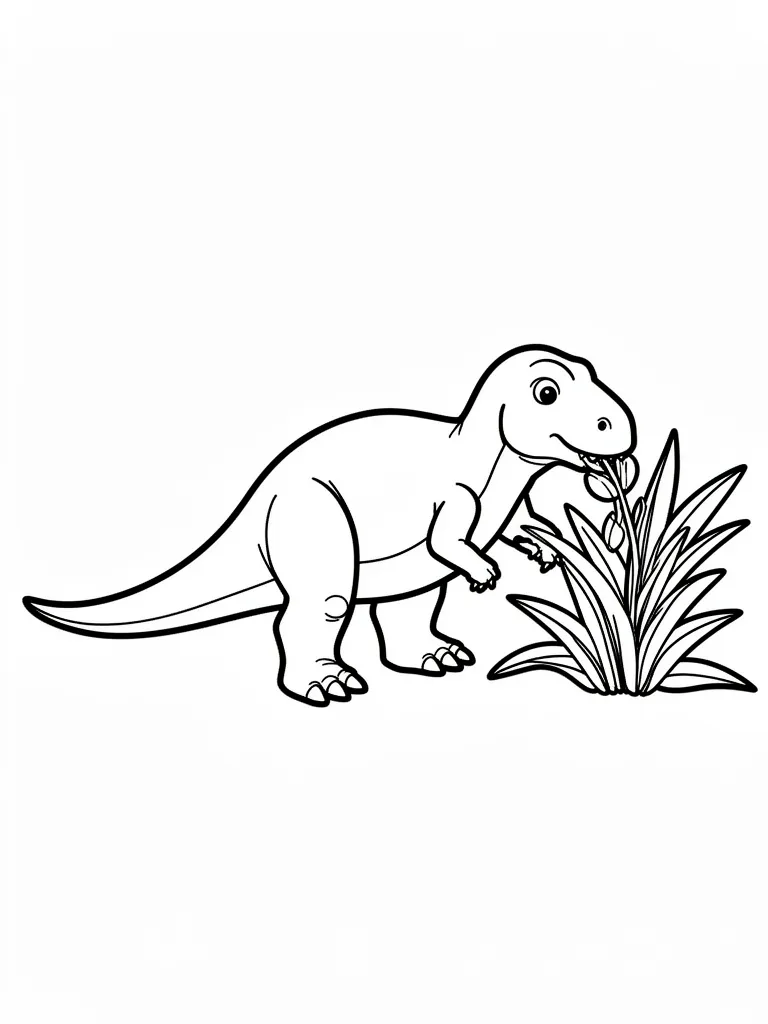 Coloriage Dinosaure qui mange des plantes facile à imprimer
