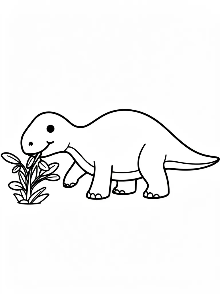 Coloriage Dinosaure qui mange des plantes pour maternelle à imprimer