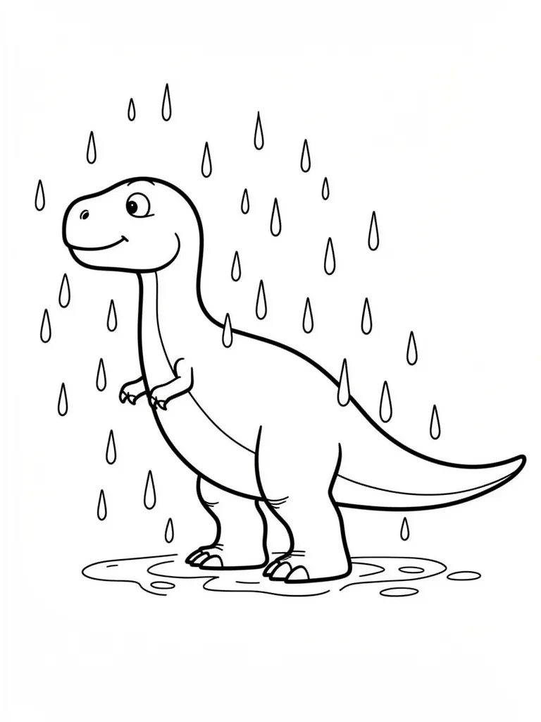Coloriage Dinosaure sous la pluie à imprimer