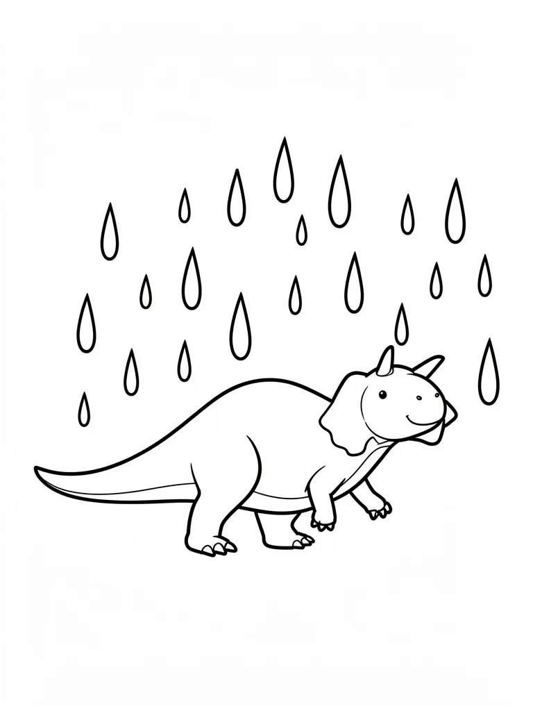 Coloriage Dinosaure sous la pluie facile – coloriage à imprimer gratuit