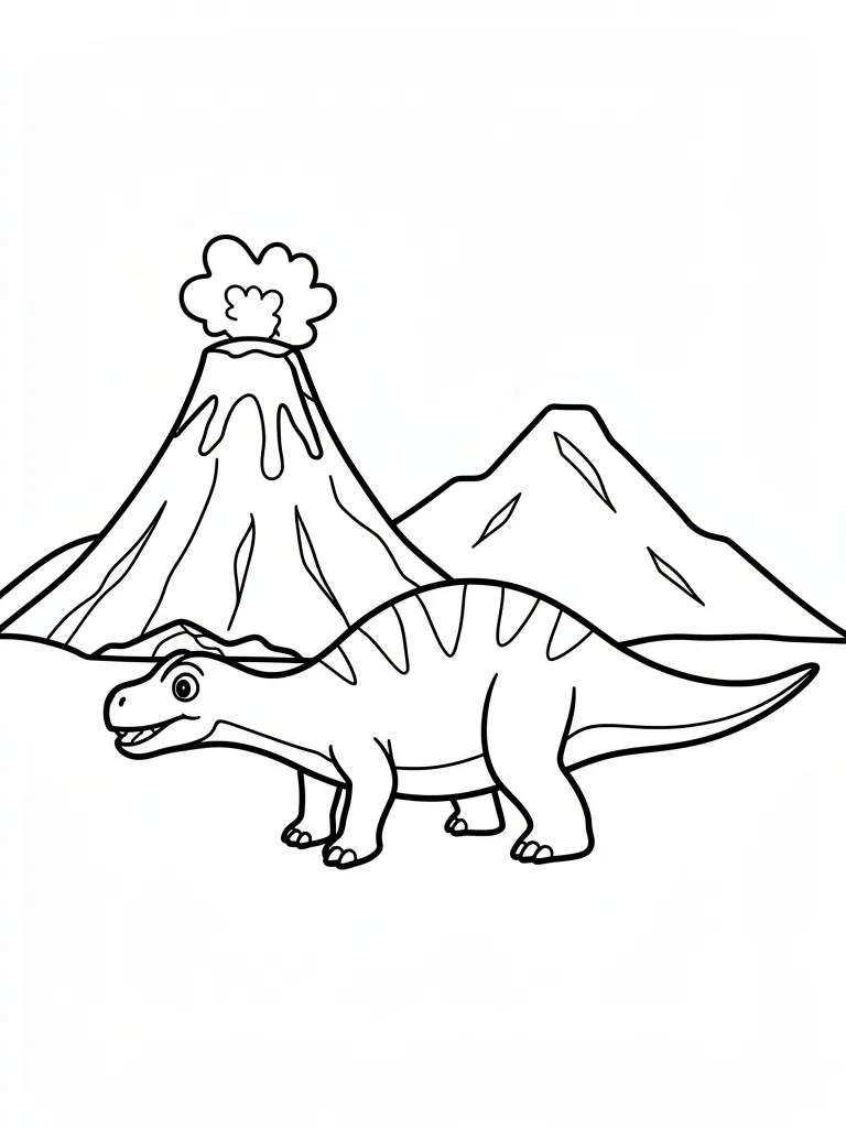 Coloriage Dinosaure sur un volcan à imprimer