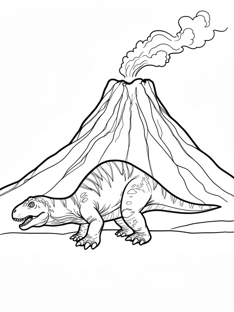 Coloriage Dinosaure sur un volcan détaillé – coloriage à imprimer gratuit