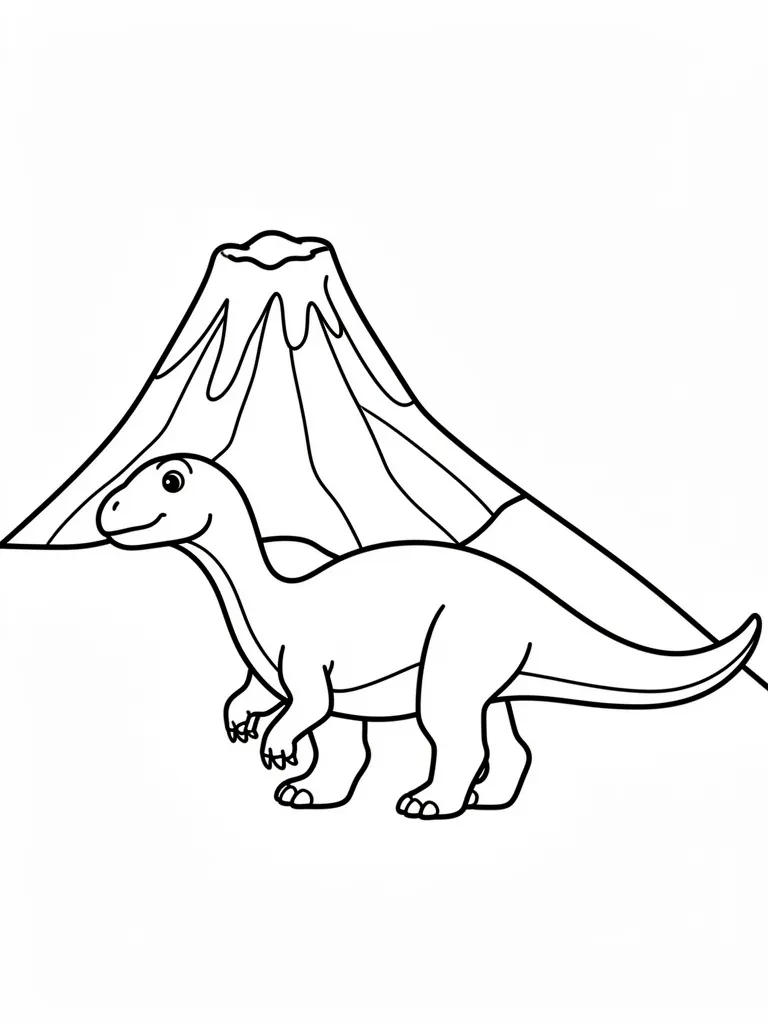 Coloriage Dinosaure sur un volcan facile – coloriage à imprimer gratuit