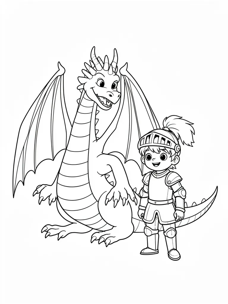 Coloriage Dragon ami d’un chevalier à imprimer
