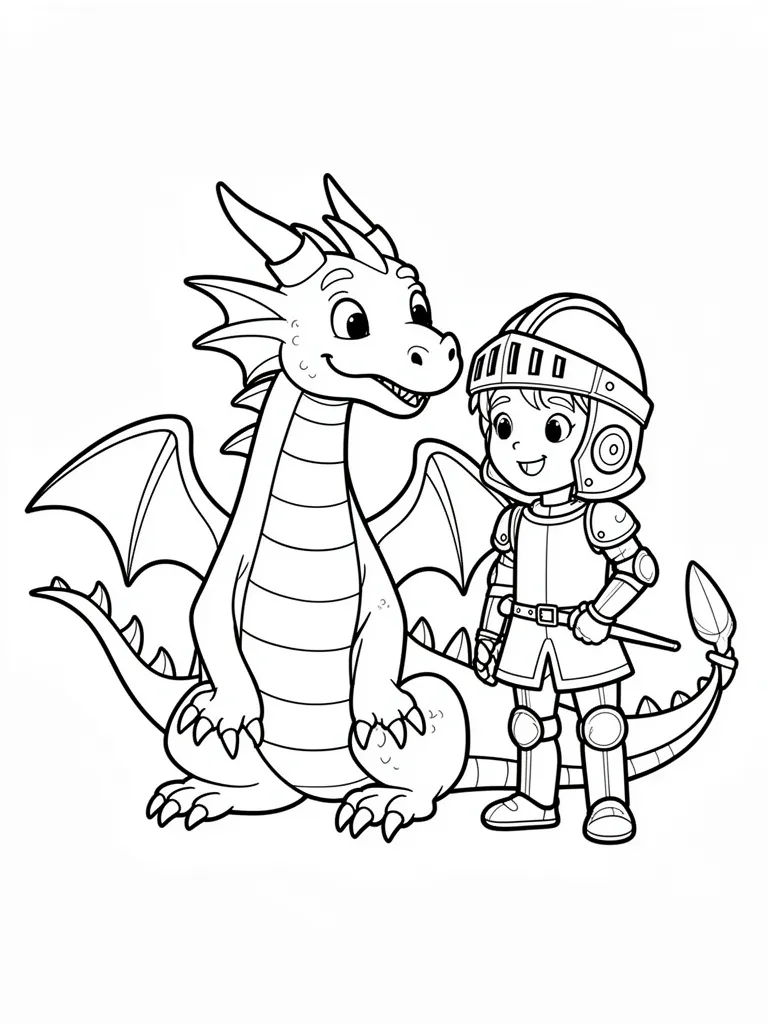 Coloriage Dragon ami d’un chevalier détaillé à imprimer