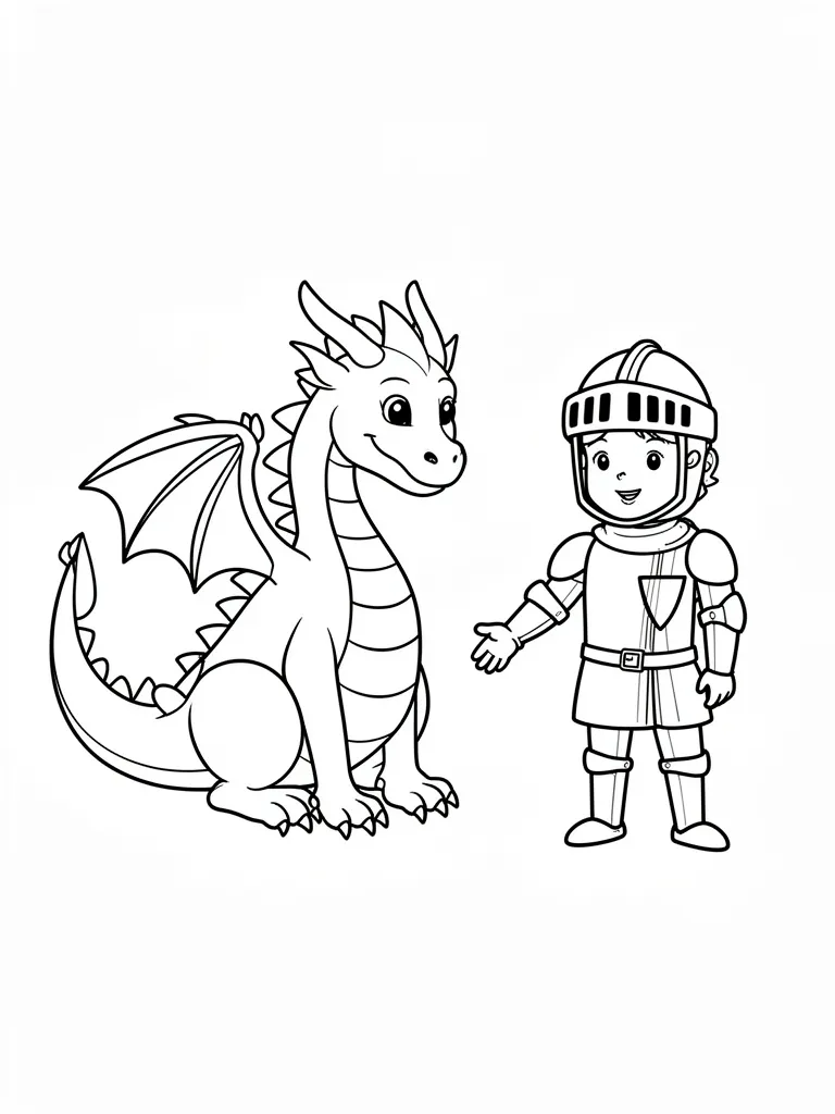 Coloriage Dragon ami d’un chevalier facile – coloriage à imprimer gratuit