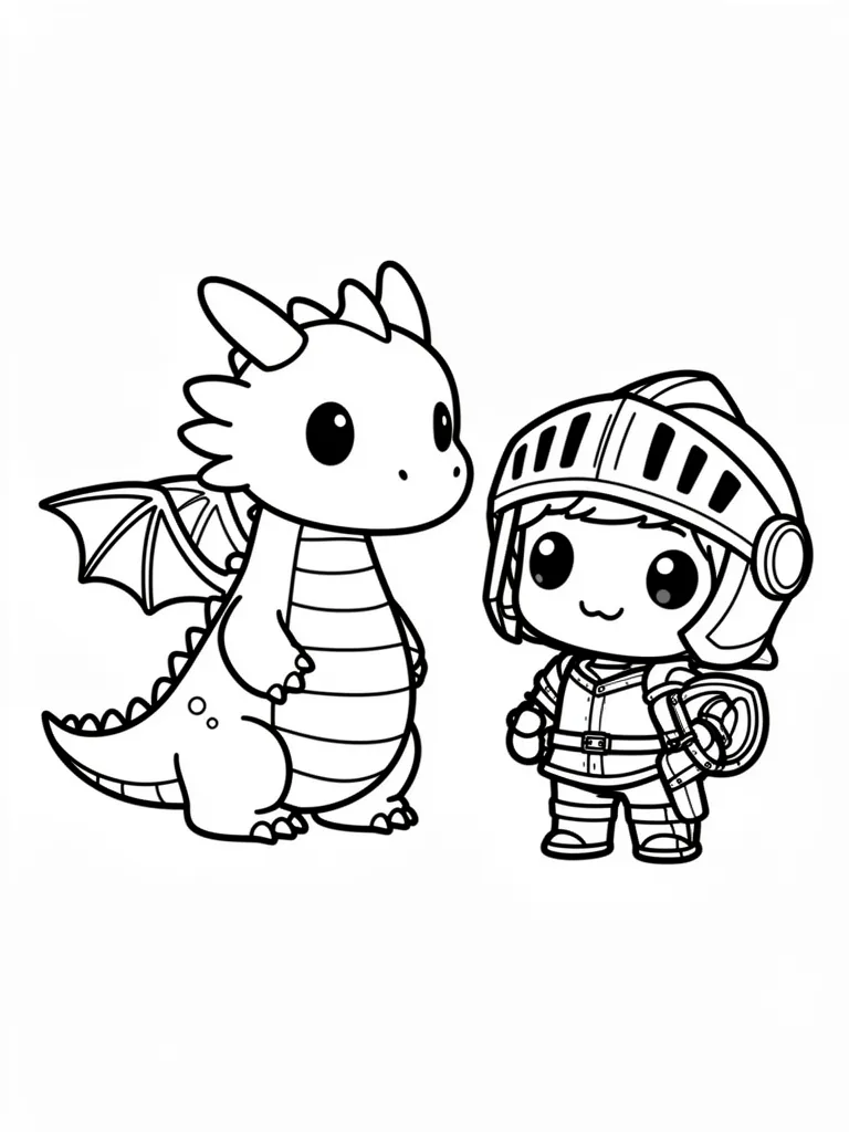Coloriage Dragon ami d’un chevalier kawaii – coloriage à imprimer gratuit