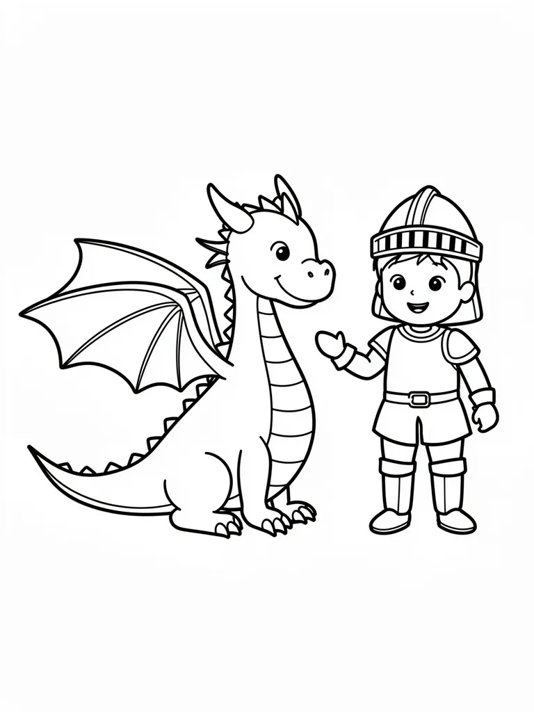 Coloriage Dragon ami d’un chevalier pour maternelle à imprimer