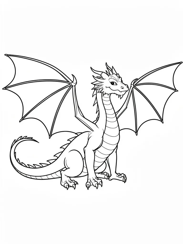 Coloriage Dragon avec des ailes déployées détaillé à imprimer