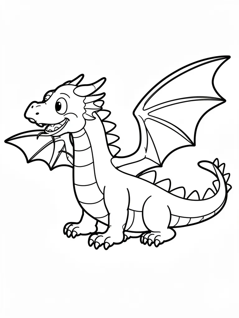 Coloriage Dragon avec des ailes déployées facile – coloriage à imprimer gratuit