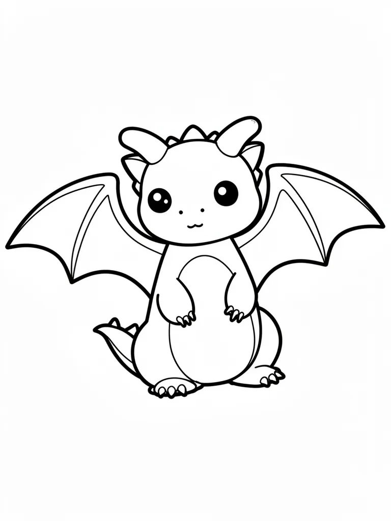 Coloriage Dragon avec des ailes déployées kawaii – coloriage à imprimer gratuit