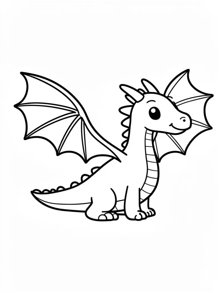 Coloriage Dragon avec des ailes déployées pour maternelle à imprimer