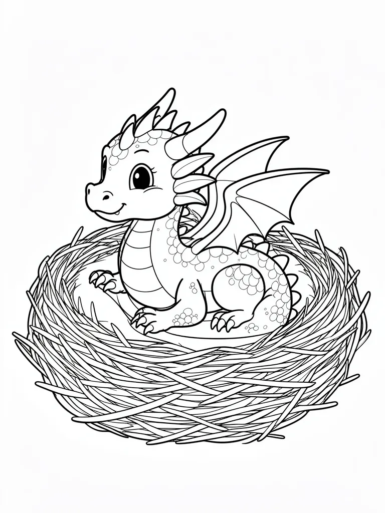 Coloriage Dragon bébé dragon dans son nid détaillé – coloriage à imprimer gratuit