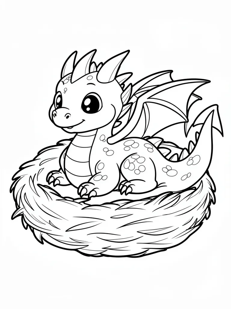 Coloriage Dragon bébé dragon dans son nid facile – coloriage à imprimer gratuit