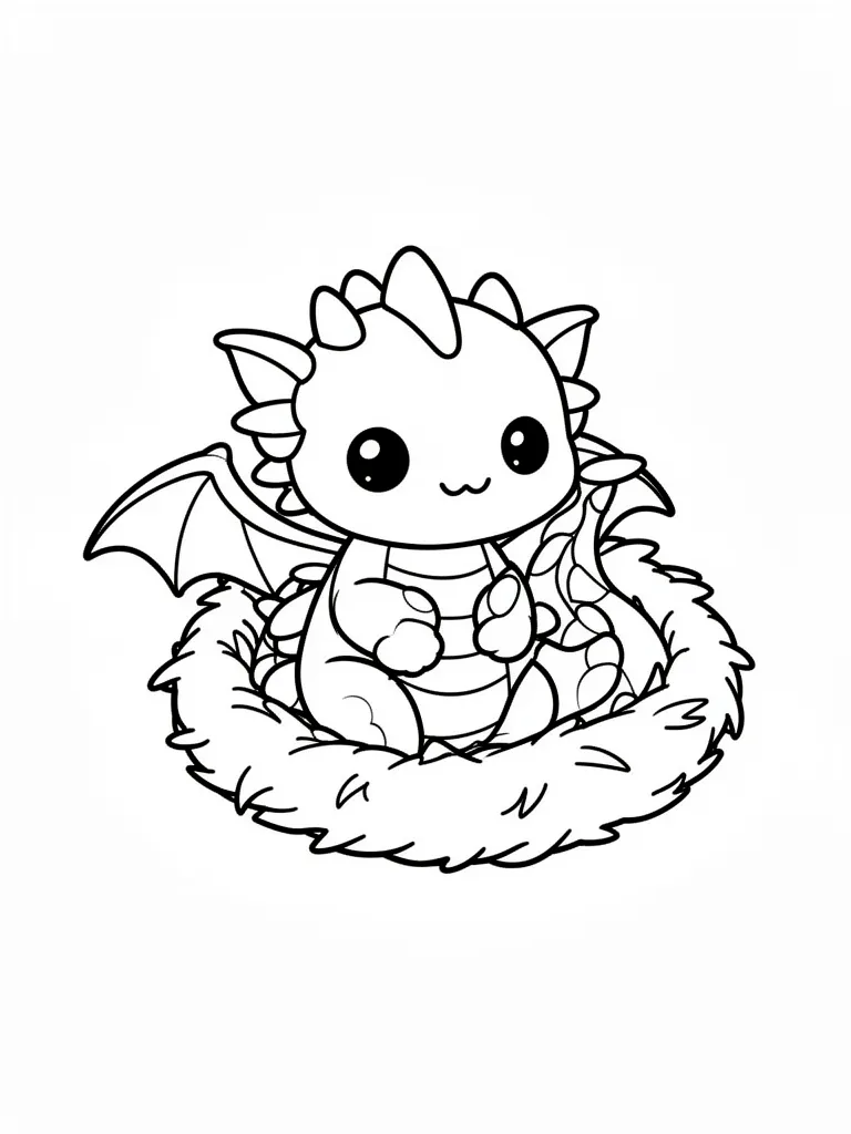 Coloriage Dragon bébé dragon dans son nid kawaii – coloriage à imprimer gratuit