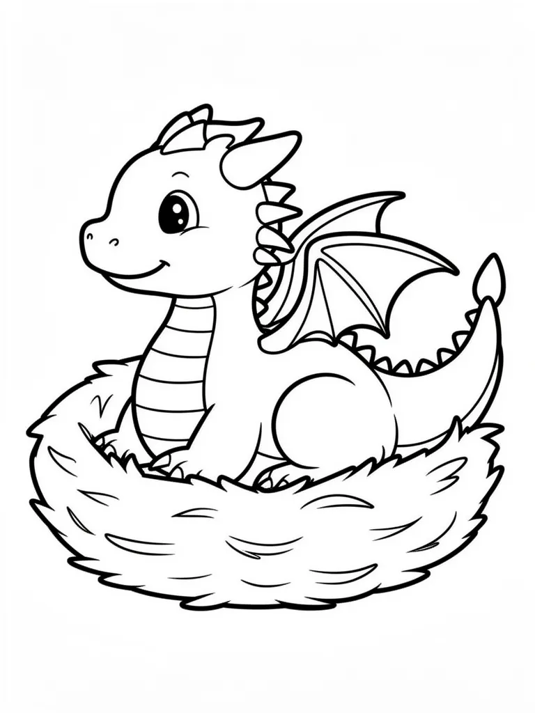 Coloriage Dragon bébé dragon dans son nid pour maternelle – coloriage à imprimer gratuit