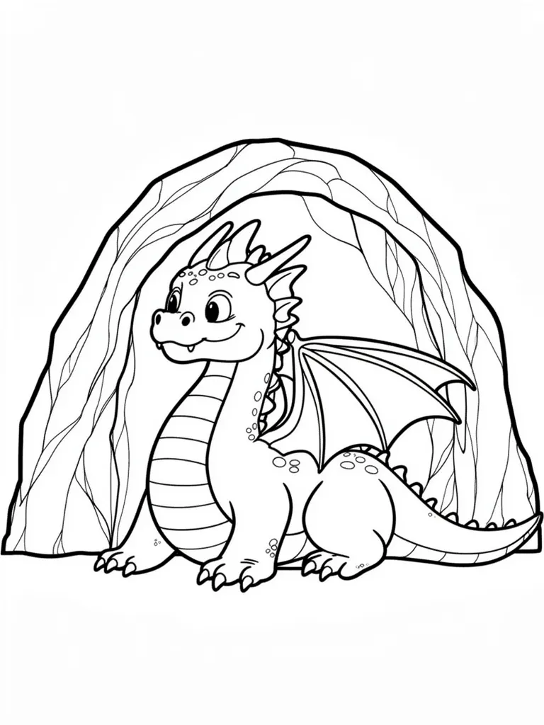 Coloriage Dragon devant une grotte – coloriage à imprimer gratuit