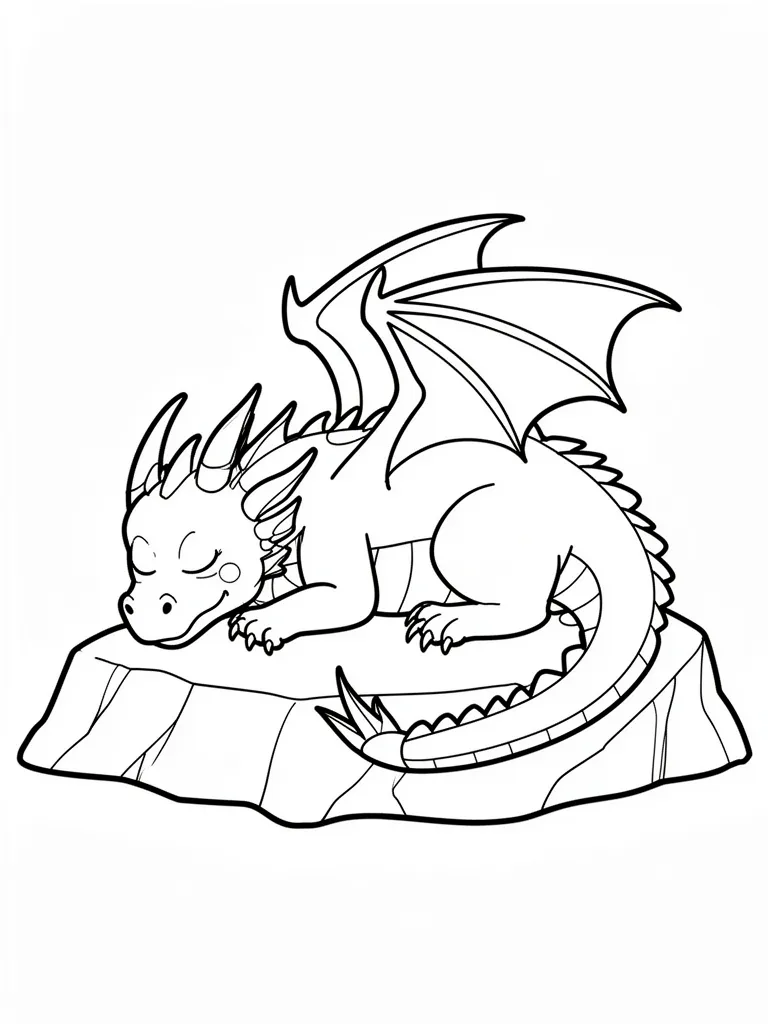 Coloriage Dragon endormi sur un rocher – coloriage à imprimer gratuit