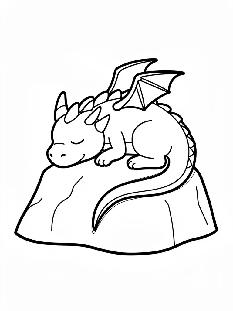 Coloriage Dragon endormi sur un rocher pour maternelle – coloriage à imprimer gratuit