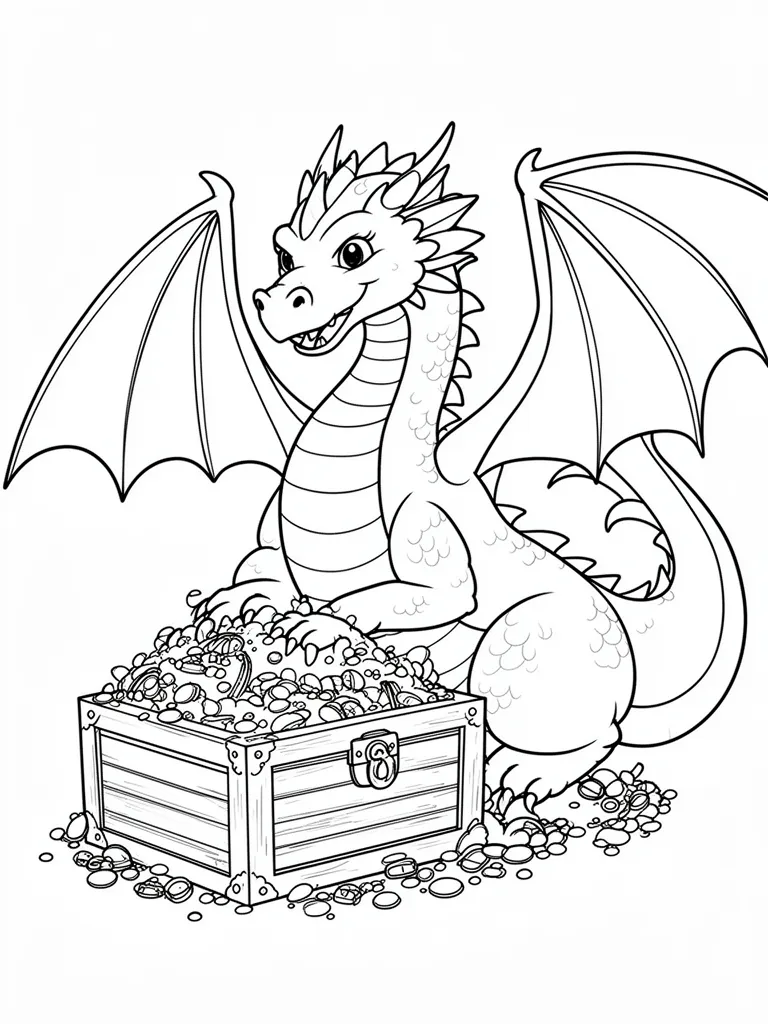 Coloriage Dragon gardien d’un trésor détaillé – coloriage à imprimer gratuit